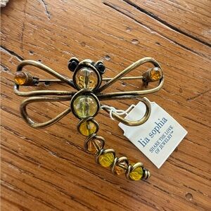 Lia Sophia Gold and Yellow Dragonfly Brooch/Pin